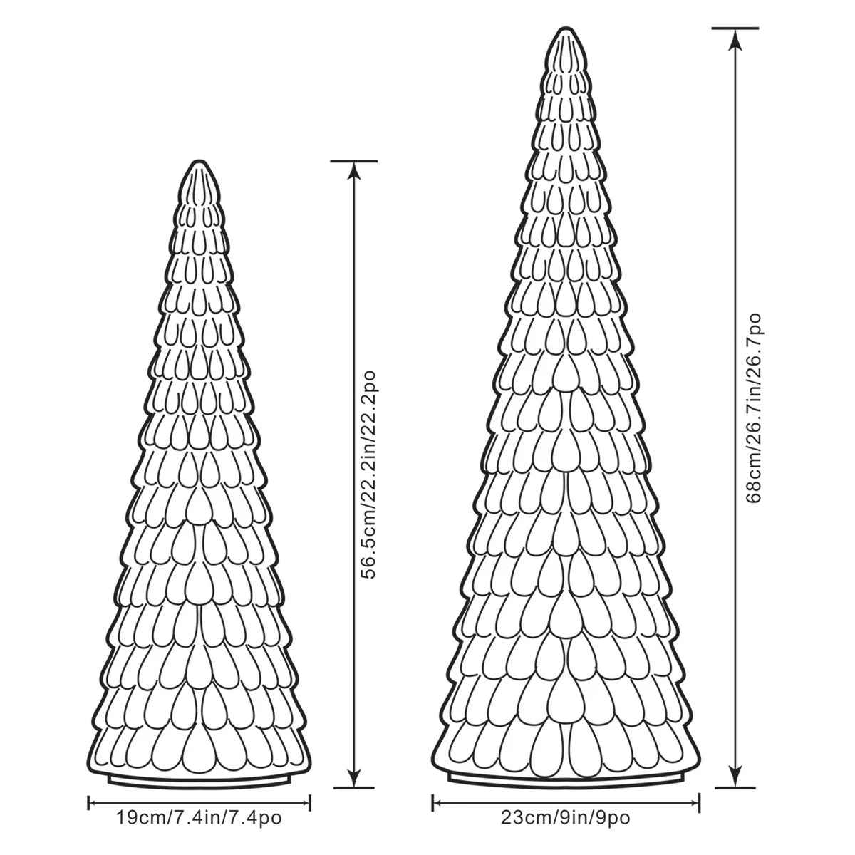 LED Glass Christmas Trees, Set of 2