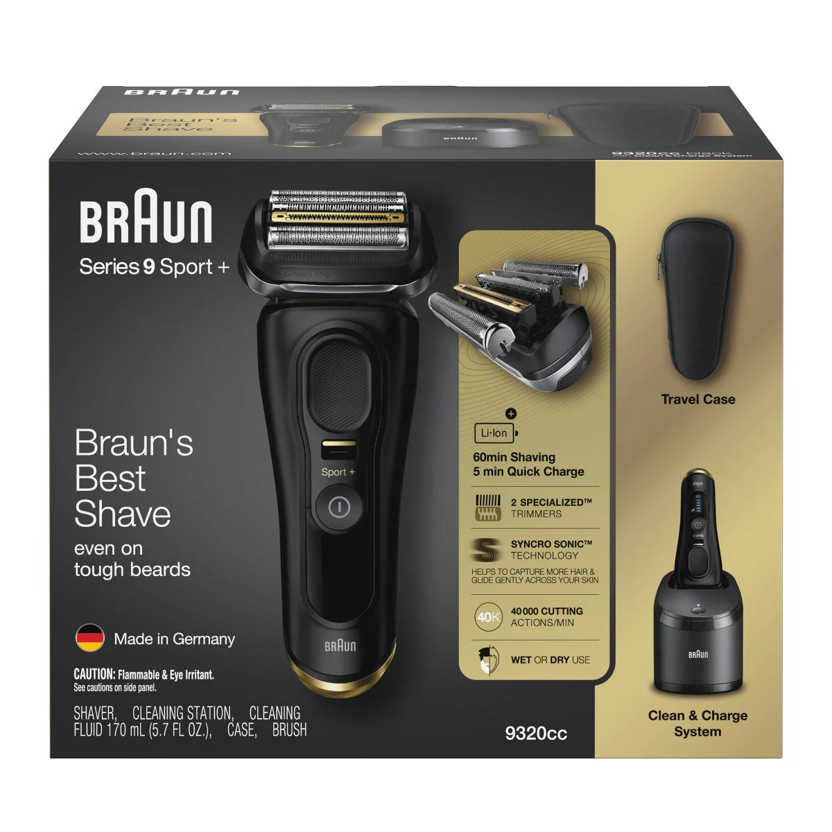 Braun Series 9 Sport + Electric Shaver with Clean and Charge Station