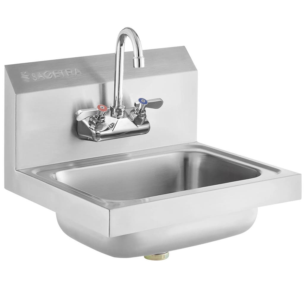 Sagetra Wall-Mounted Single Basin Hand Sink 20 Gauge Stainless Steel