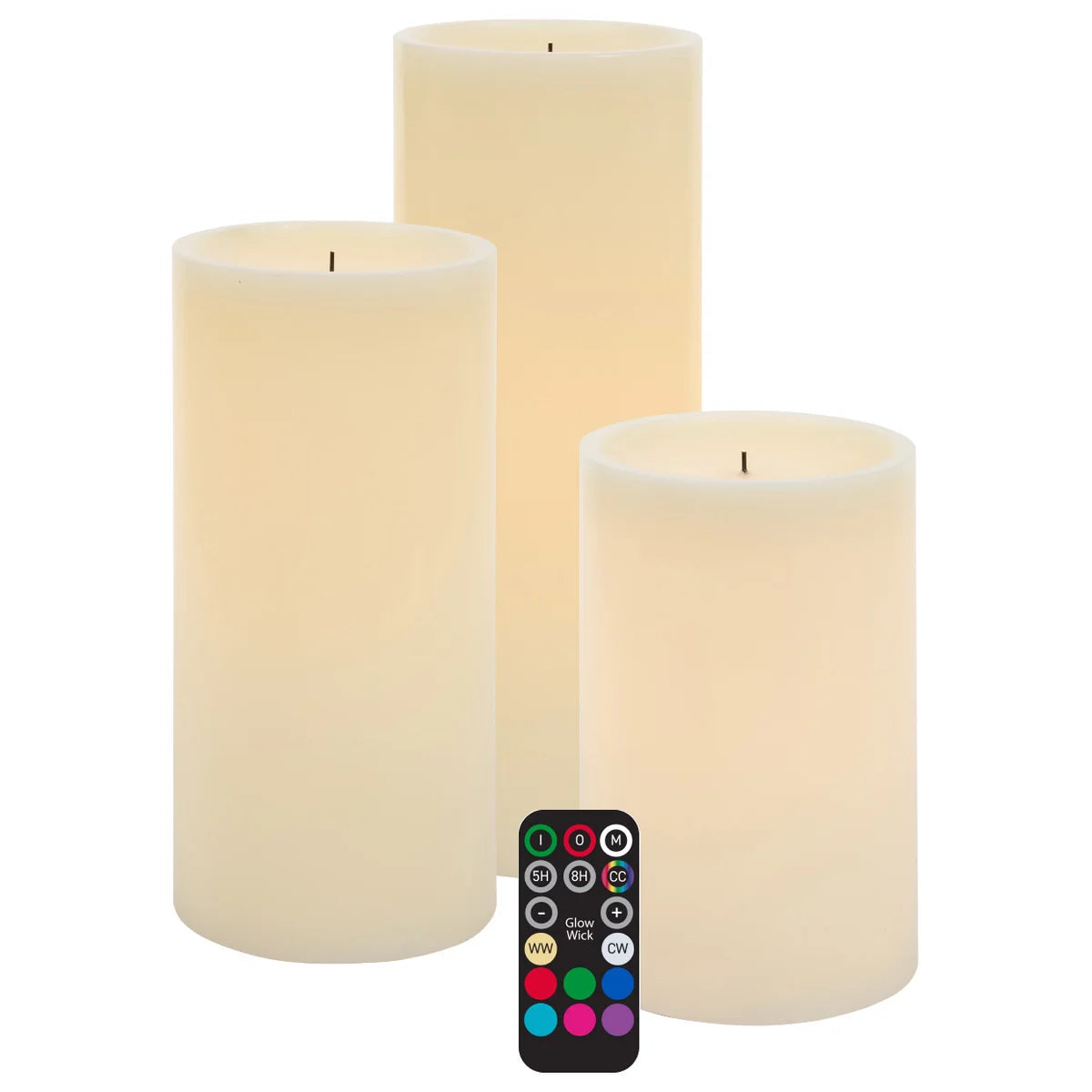 Glow Wick LED XL Colour Changing Wax Candles with Remote, 3-pieces