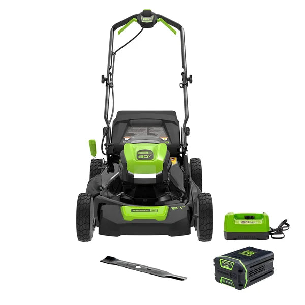 Greenworks 80V 21" Push Lawn Mower, (1) Extra Blades, 4.0 AH Battery and 4A Charger Included