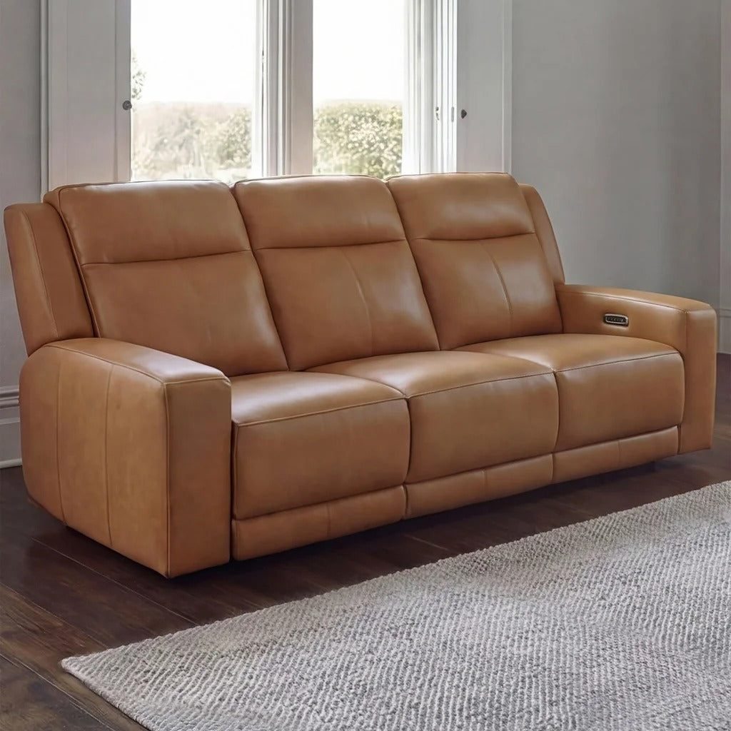 Simon Li Wren Leather 2 Power Headrest Sofa with Zero Gravity, Brown