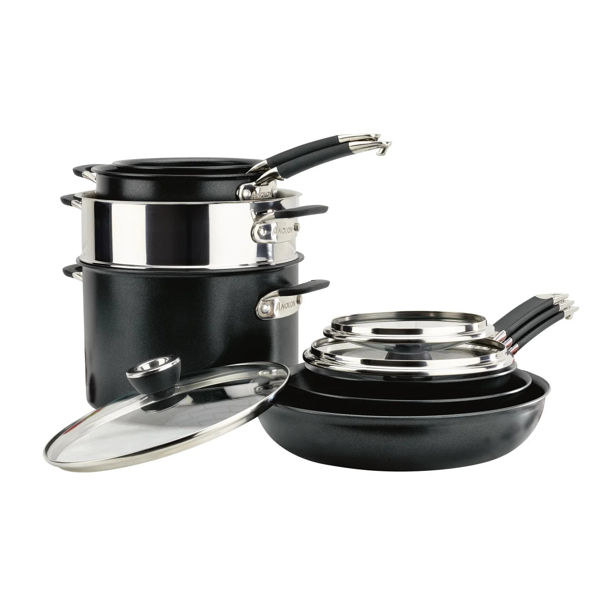 Anolon SmartStack Hard Anodized Cookware Set, 10-pieces