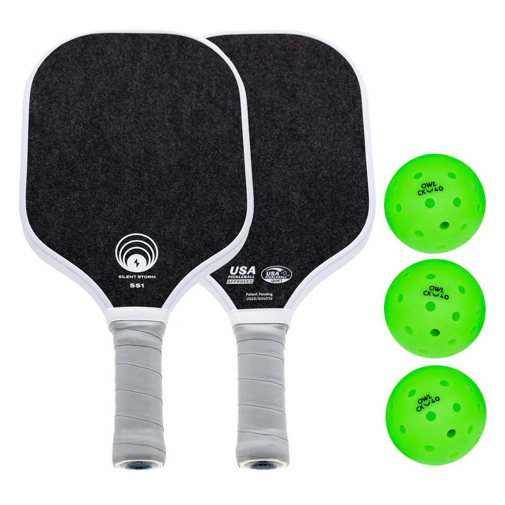 Owl - Silent Storm Pickleball Paddle Kit, 2 paddles w/ 3 balls