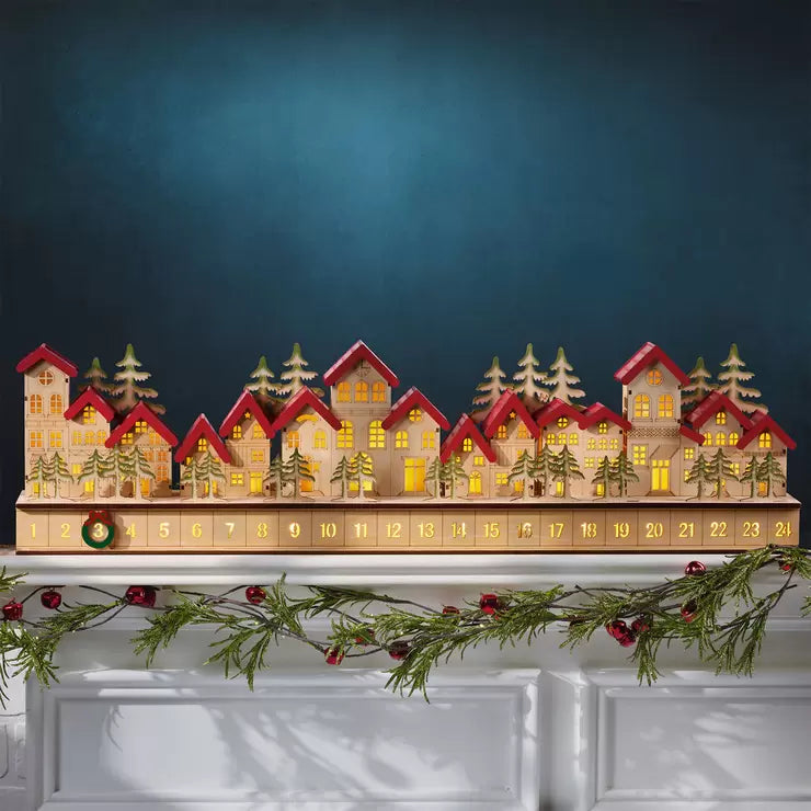 Holiday Wooden Village LED Advent Calendar 76.2 cm