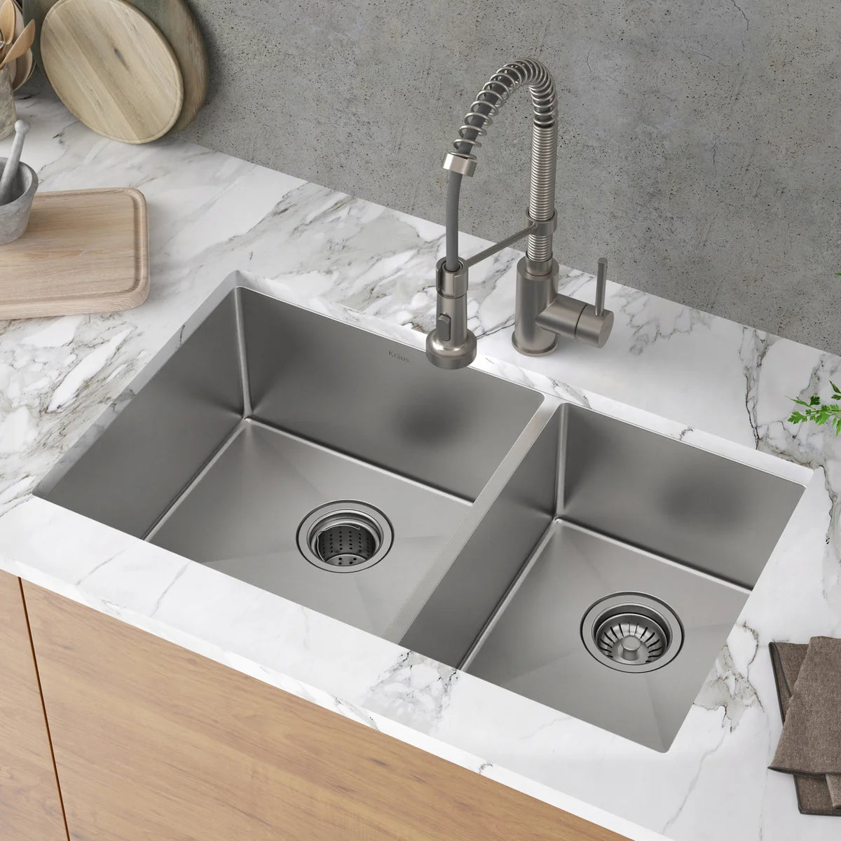 KRAUS Undermount Double Bowl Stainless Steel Sink