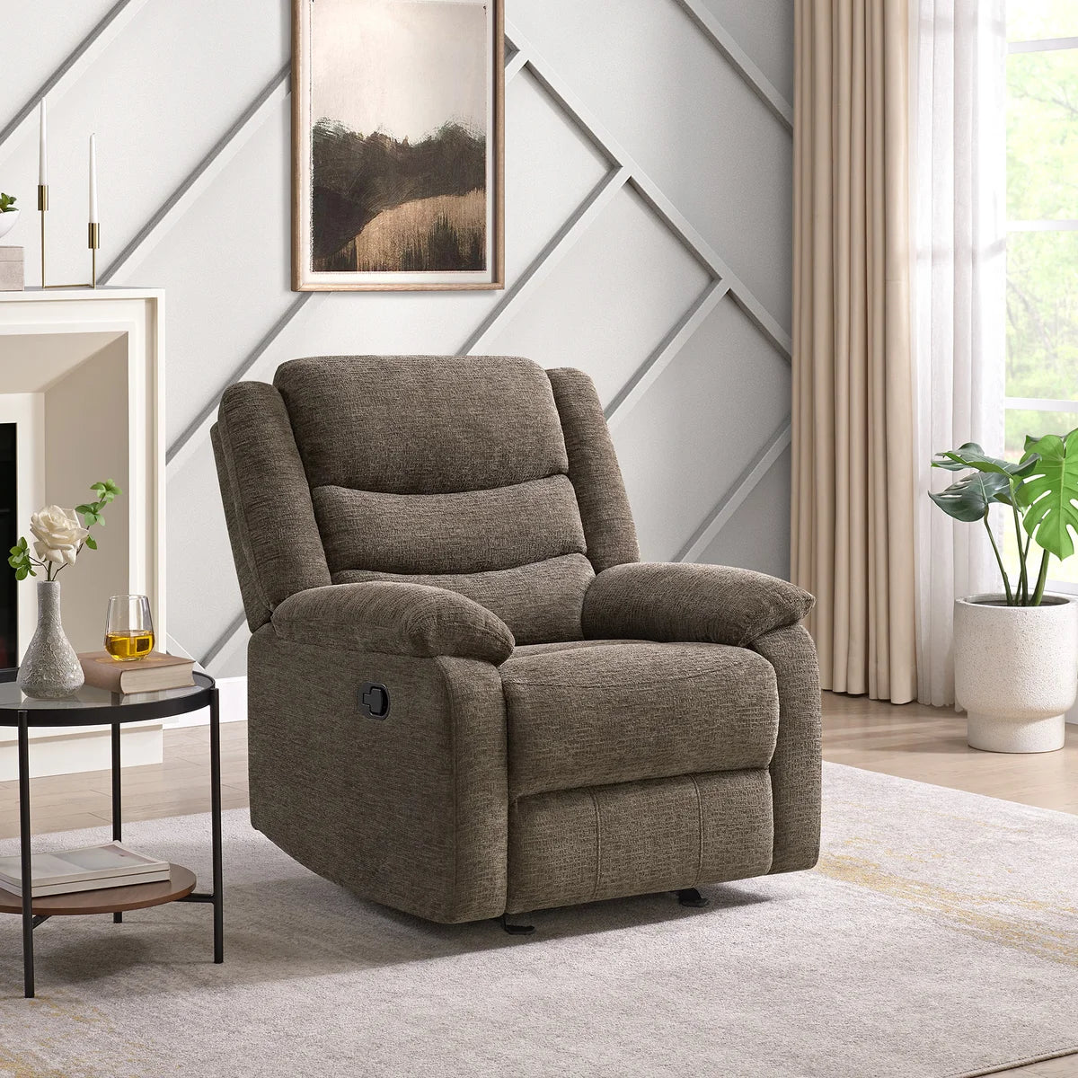 Oliver Fabric Glider Rocker Recliner Brown