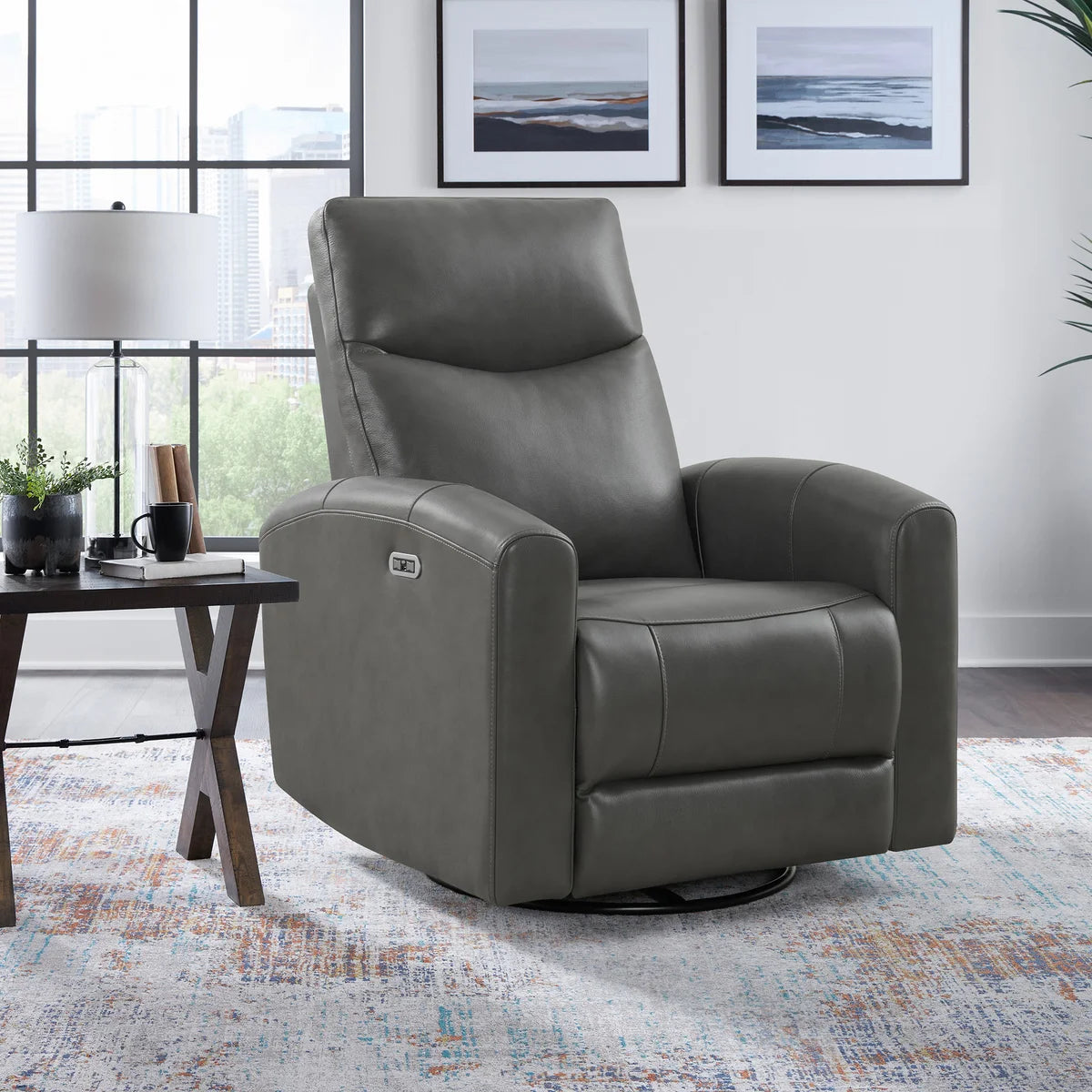 Westwood Falls Top-grain Leather Swivel Glider Power Recliner