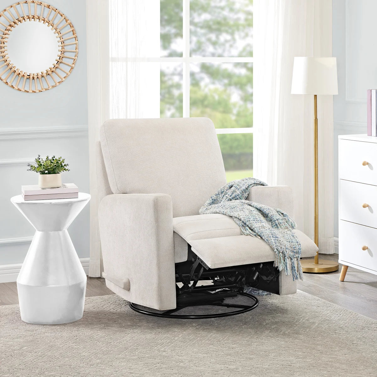 Paxley II Cream Fabric Swivel Glider Recliner