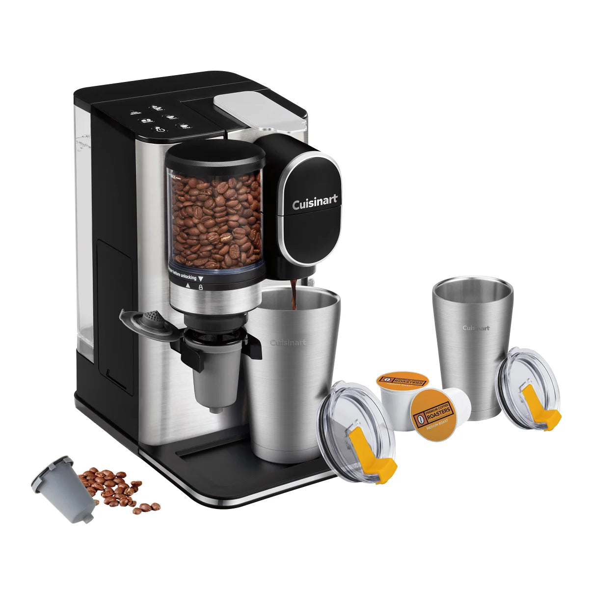Cuisinart Grind & Brew Single-Serve Coffeemaker with 2 Stainless Steel Travel Mugs