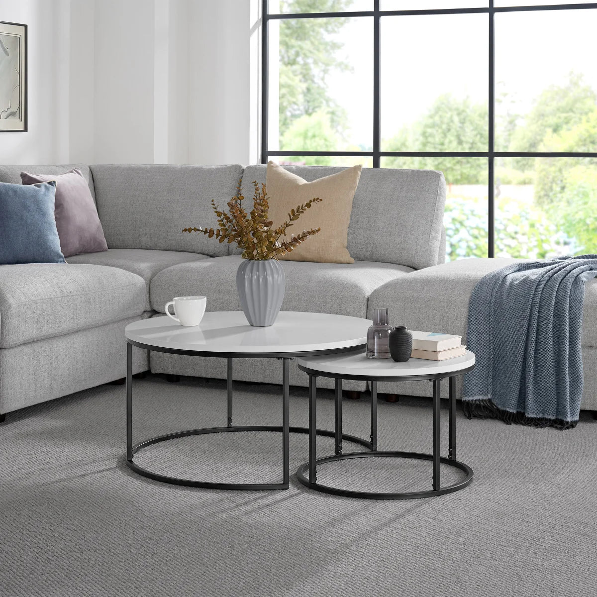 Bayside Furnishings 2-piece Nesting Table Set with Quartz Table Top, 80 cm (31.5 in.) and 52 cm (20.5 in.)