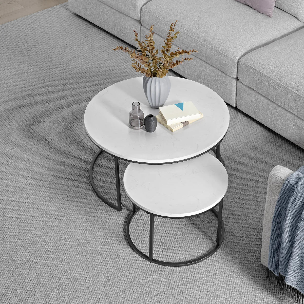 Bayside Furnishings 2-piece Nesting Table Set with Quartz Table Top, 80 cm (31.5 in.) and 52 cm (20.5 in.)