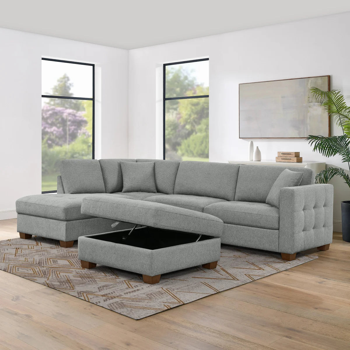 Thomasville Left-hand Facing Fabric Sectional with Storage Ottoman