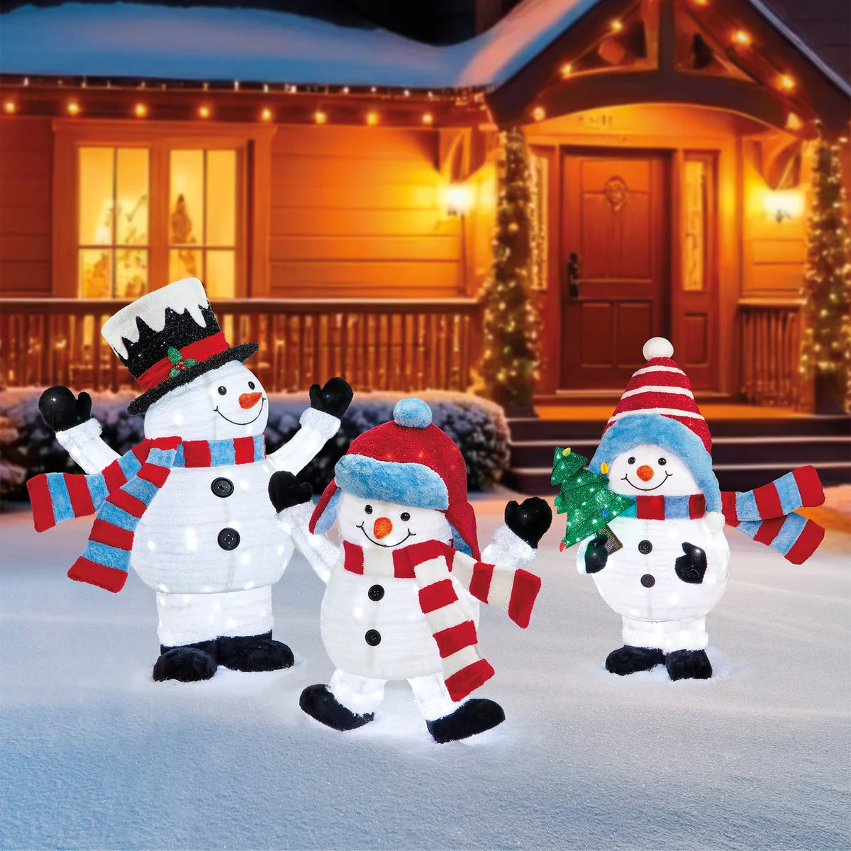 Snowman Family with 435 LED Lights, Set of 3 (Missing dad snow man)