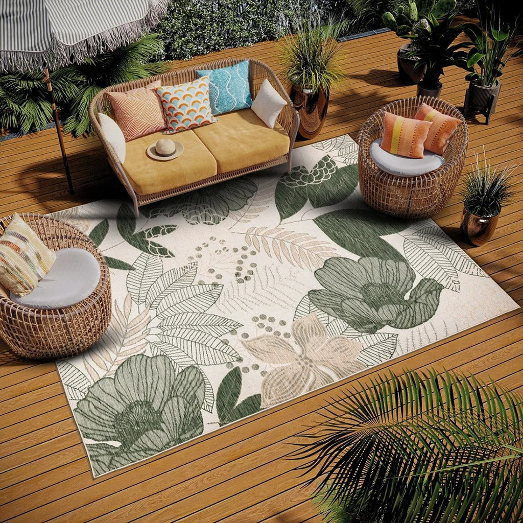 Viana Amalfi Collection Floral Indoor/Outdoor Area Rug size 5'3" x 7'3"