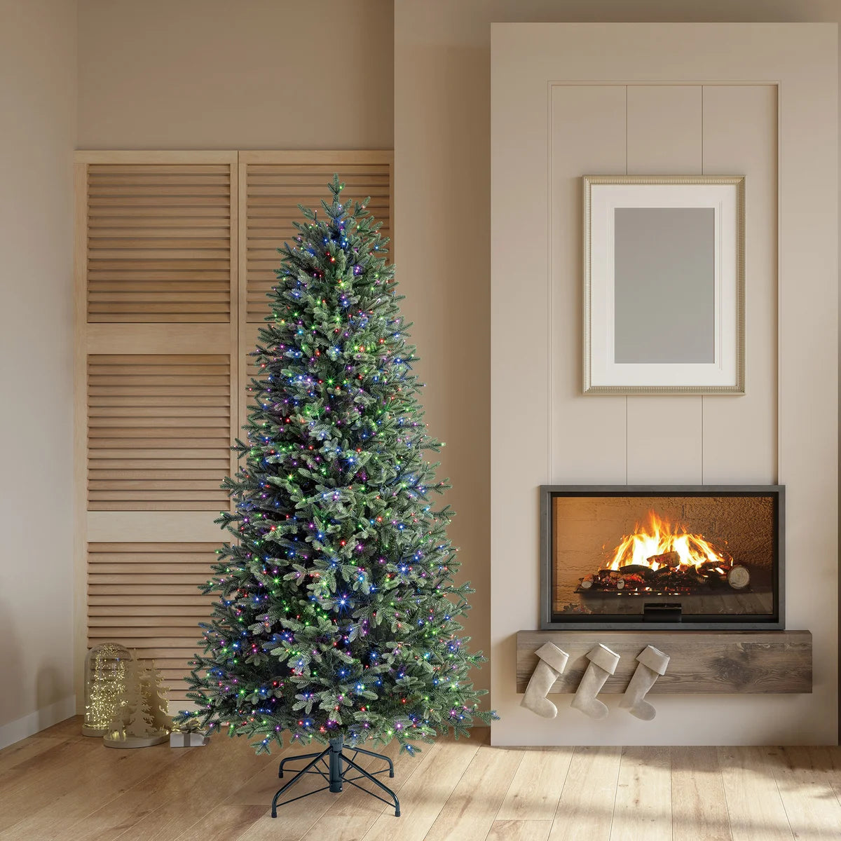 6.5ft Artificial Slim Christmas Tree, 1200 Radiant Micro LED Lights