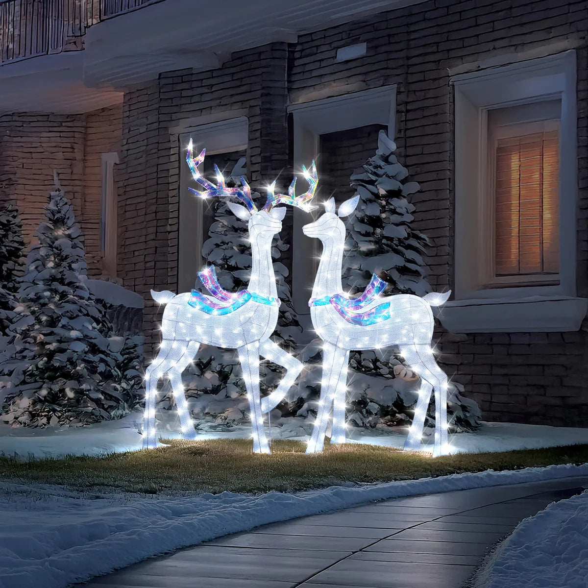 Set of 2 Deer with Twinkle Lights
