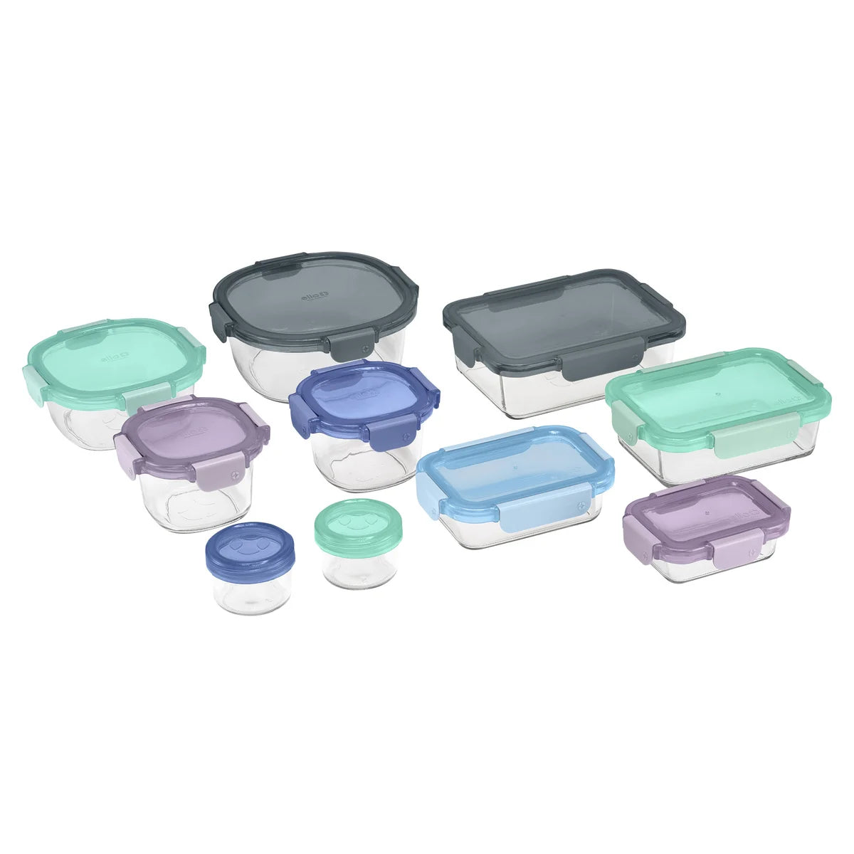 Ello Colour Lock Mixed Glass Meal Prep Food Storage Set, 20-piece