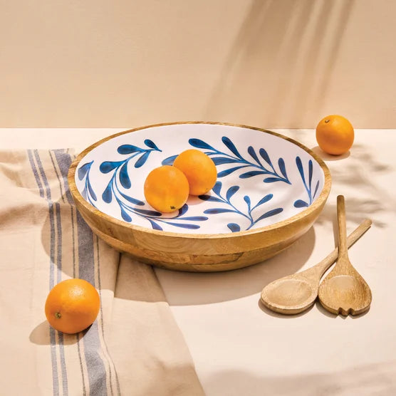 Maison Neuve Enamelled Mango Wood Salad Bowl & Servers, 44 cm (17.3 in.)