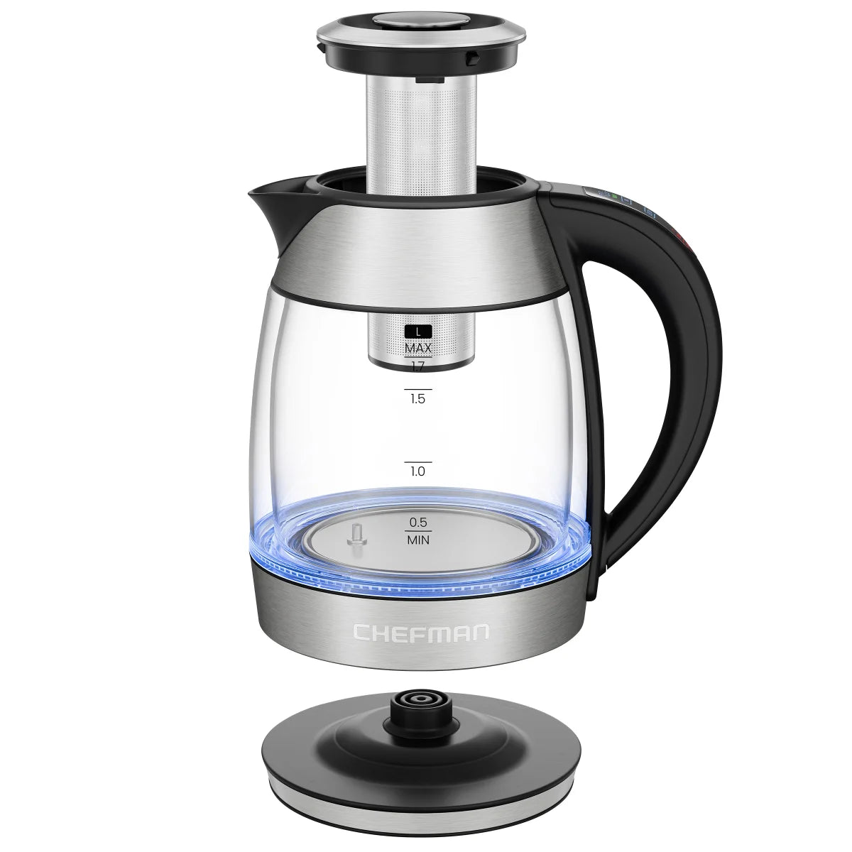 Chefman Dual-Glass 1.7 L Cool-Touch Digital Kettle with Adjustable Temperature and Removable Tea Infuser