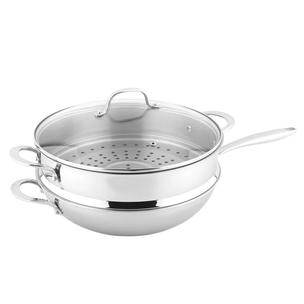 Linkfair Tri-ply Wok with Lid, 32 cm (12.6 in.)