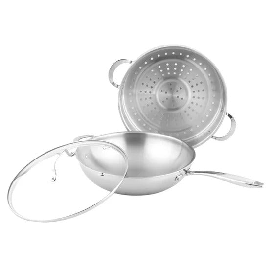 Linkfair Tri-ply Wok with Lid, 32 cm (12.6 in.)