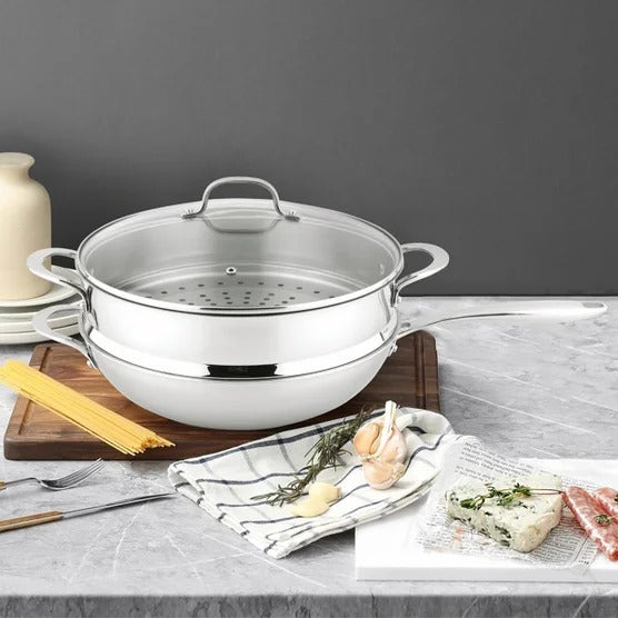 Linkfair Tri-ply Wok with Lid, 32 cm (12.6 in.)