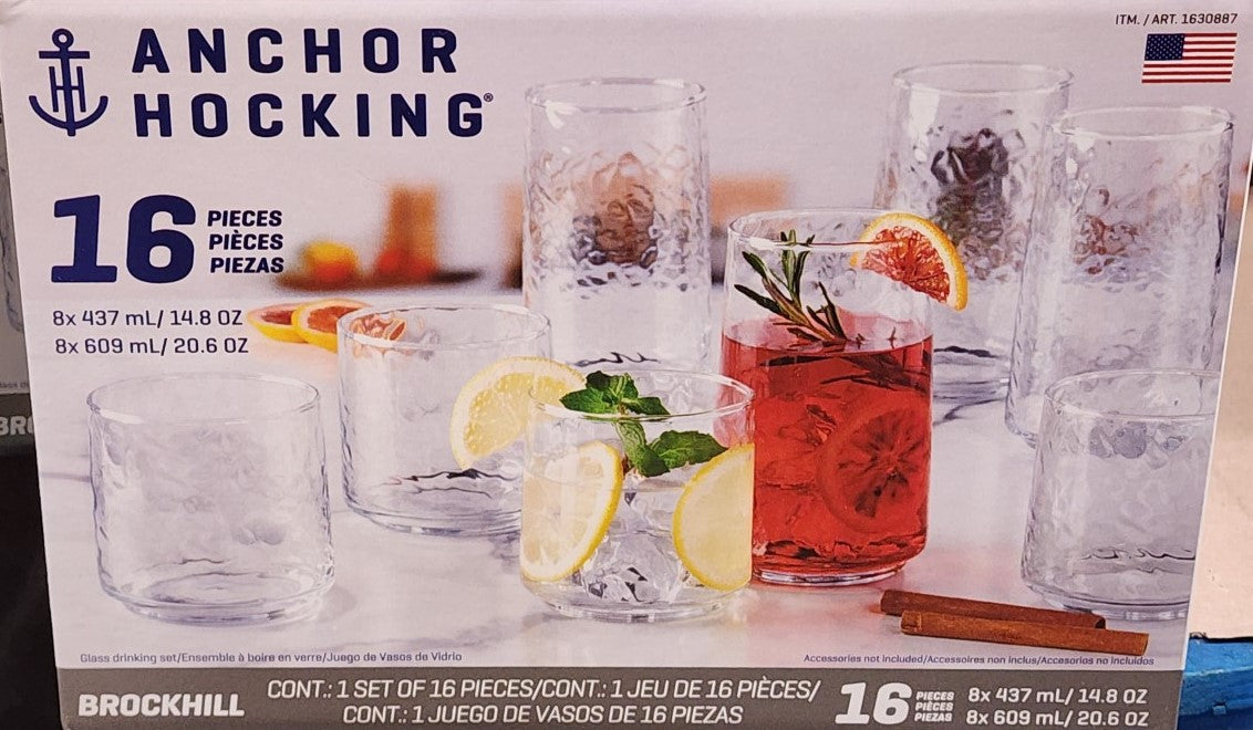 Anchor Hocking Hammered Drinkware Set, 16-piece