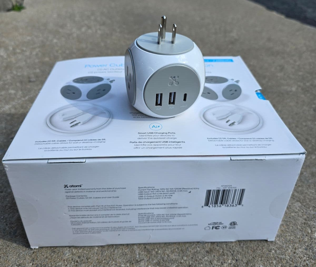 Atomi Smart Power Cube With 3 AC Outlets, 2 USB-A & 1 USB-C