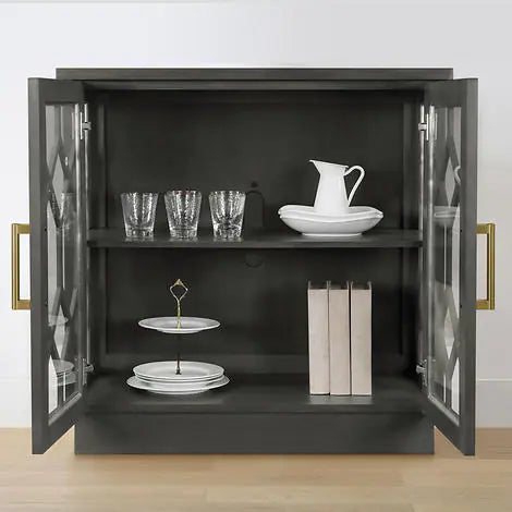 Loxley Rowe Ari 91.4 cm (36 in.) Accent Cabinet with Glass Doors, Stormy Grey