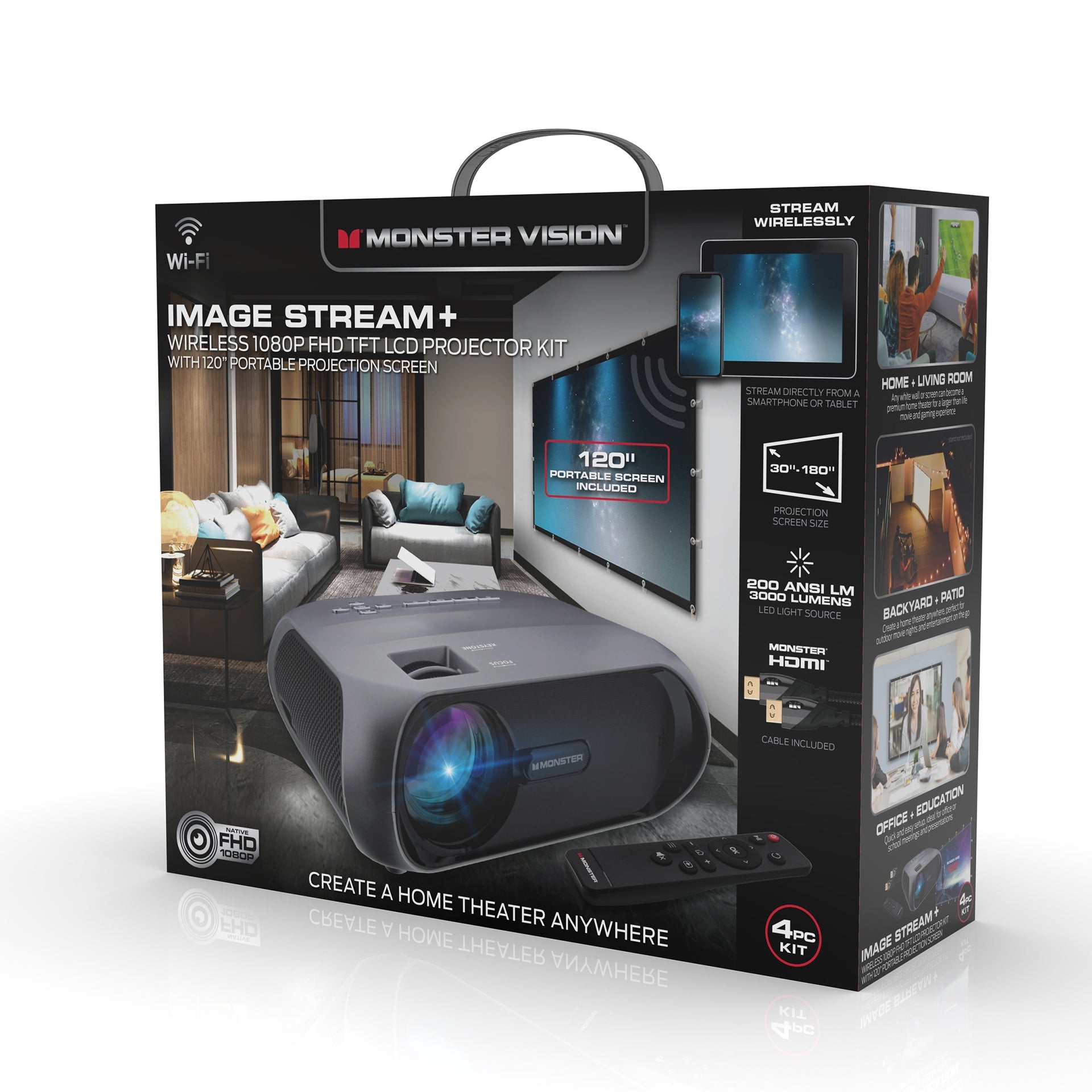 Monster Image-Stream Wireless 1080P FHD TFT LCD Projector Kit