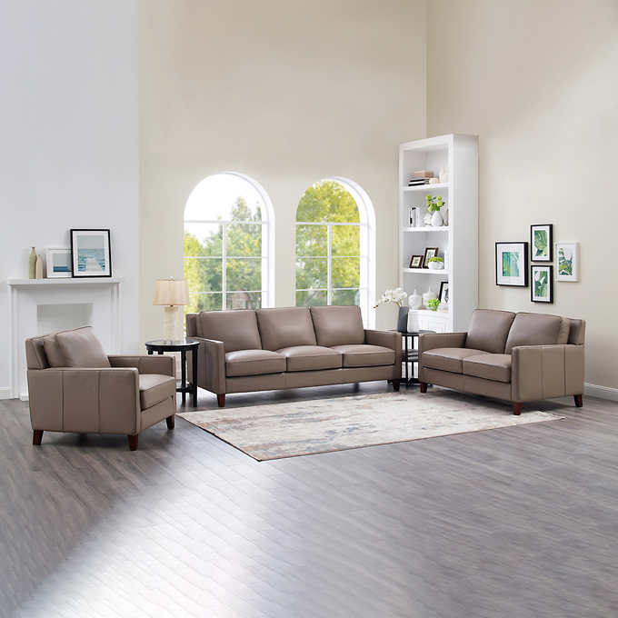 West Park Top Grain Leather Modern 3-piece Living Room Furniture Sofa Set