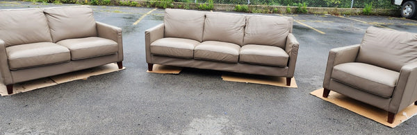 West Park Top Grain Leather Modern 3-piece Living Room Set