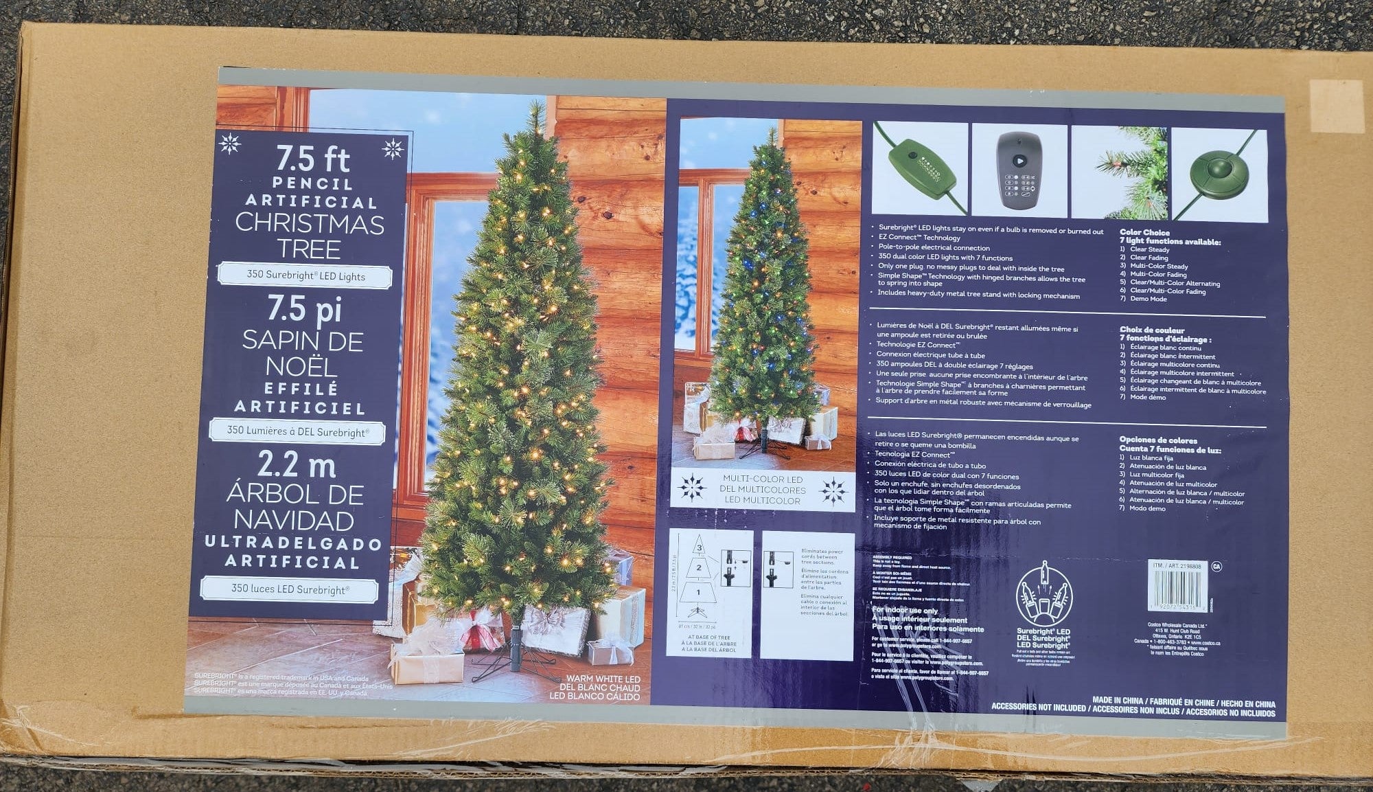 7.5 ft Pre-Lit Blue Bennington Pencil EZ Connect Artificial Christmas Tree, 350 Color-Changing SureBright LED Lights