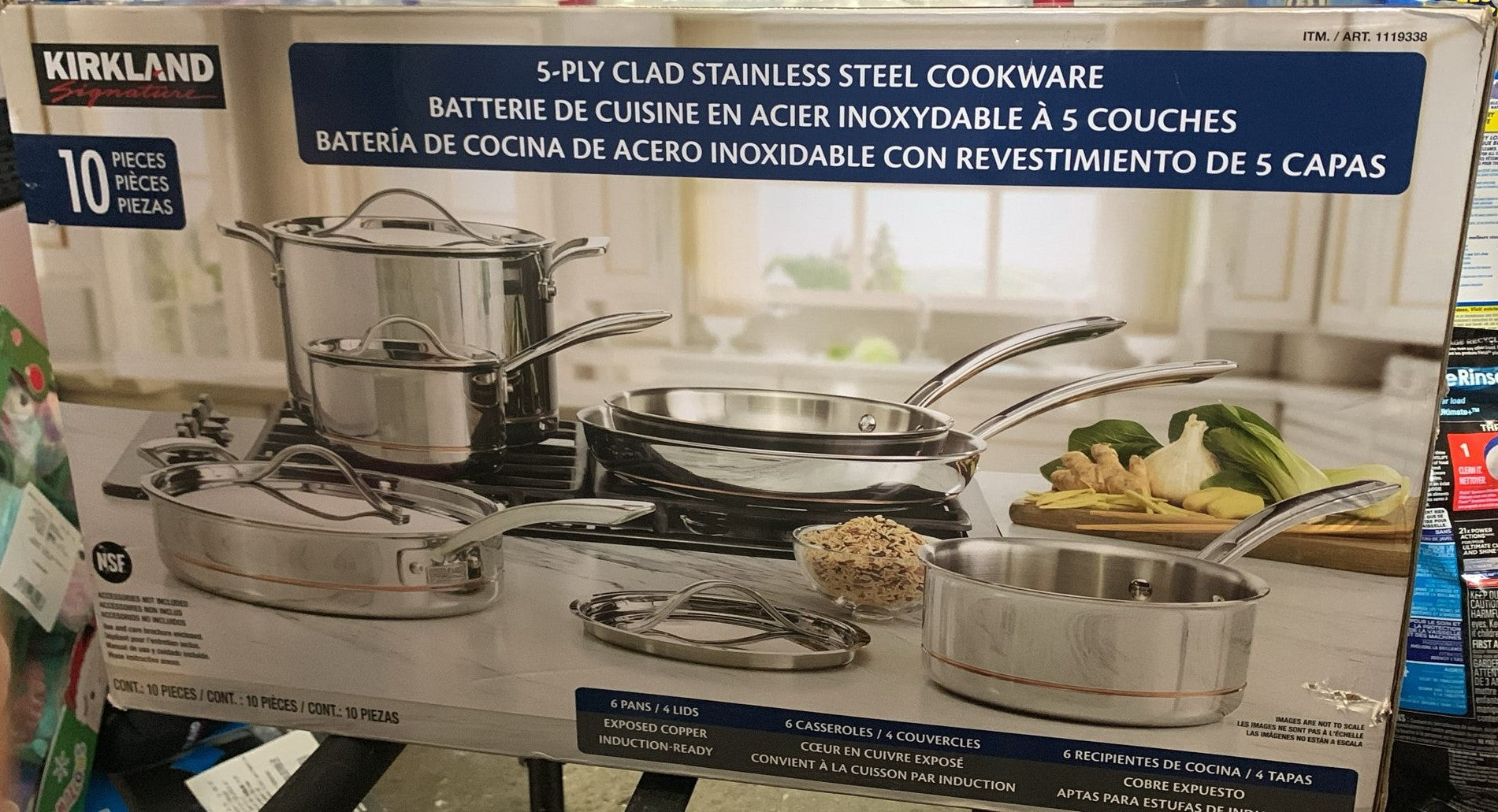 Kirkland Signature 5-ply Clad Stainless Cookware Set, 10-piece