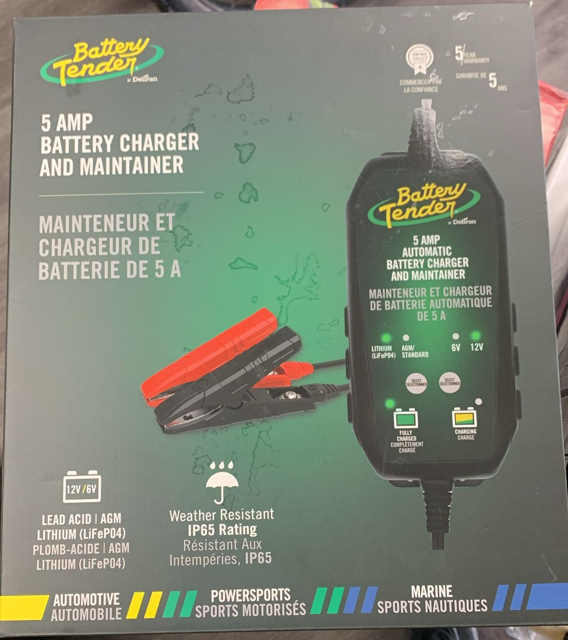 Battery Tender 6V/12V, 5 Amp Selectable Lead Acid & Lithium Battery Charger