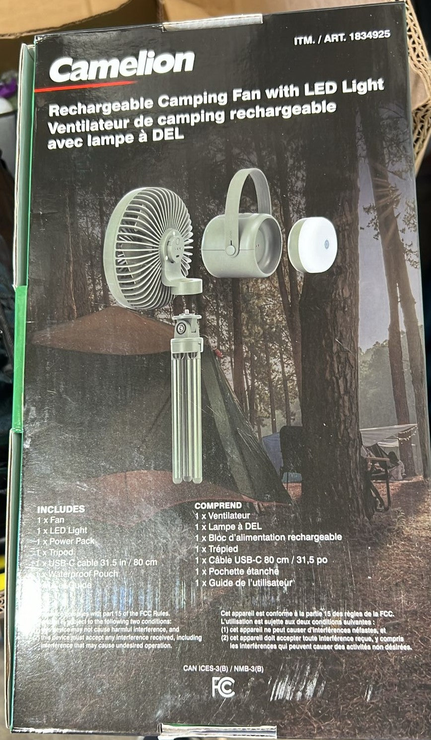 Camelion Rechargeable Camping Fan with LED Light