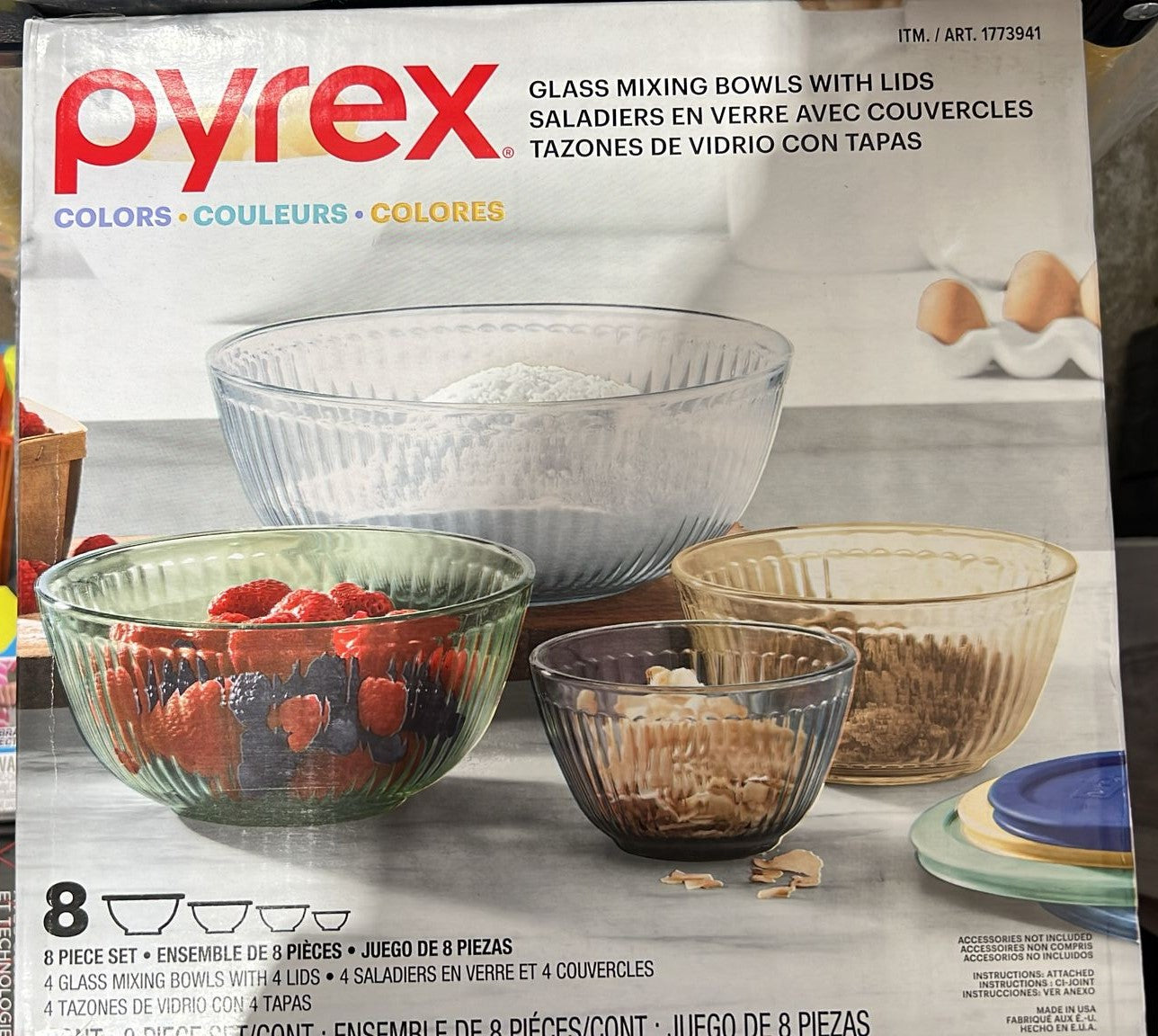 Pyrex Coloured Mixing Bowl Set with Lids, 8-pieces