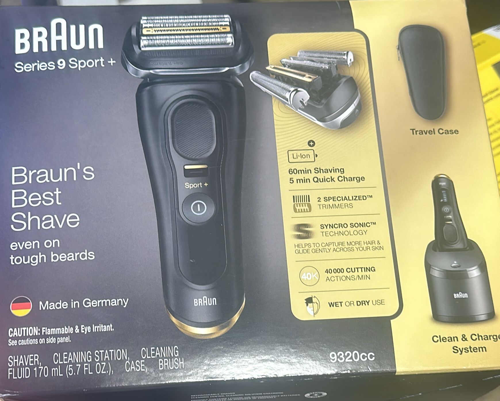 Braun Series 9 Sport + Electric Shaver with Clean and Charge Station