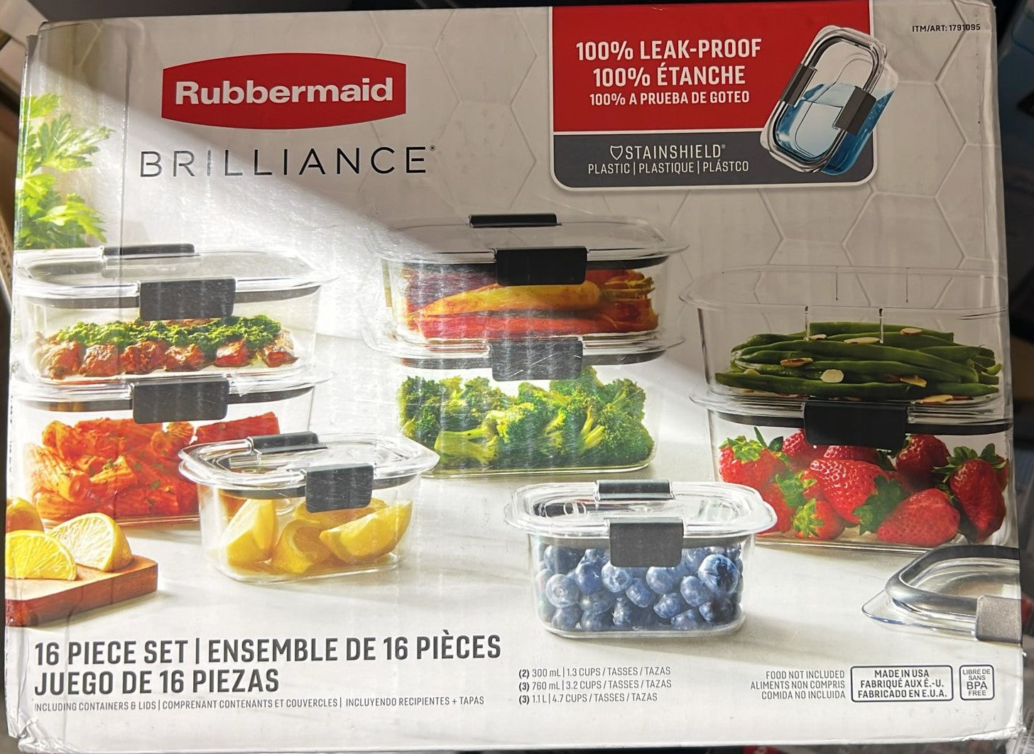 Rubbermaid Brilliance Plastic Food Storage Containers, Set of 16