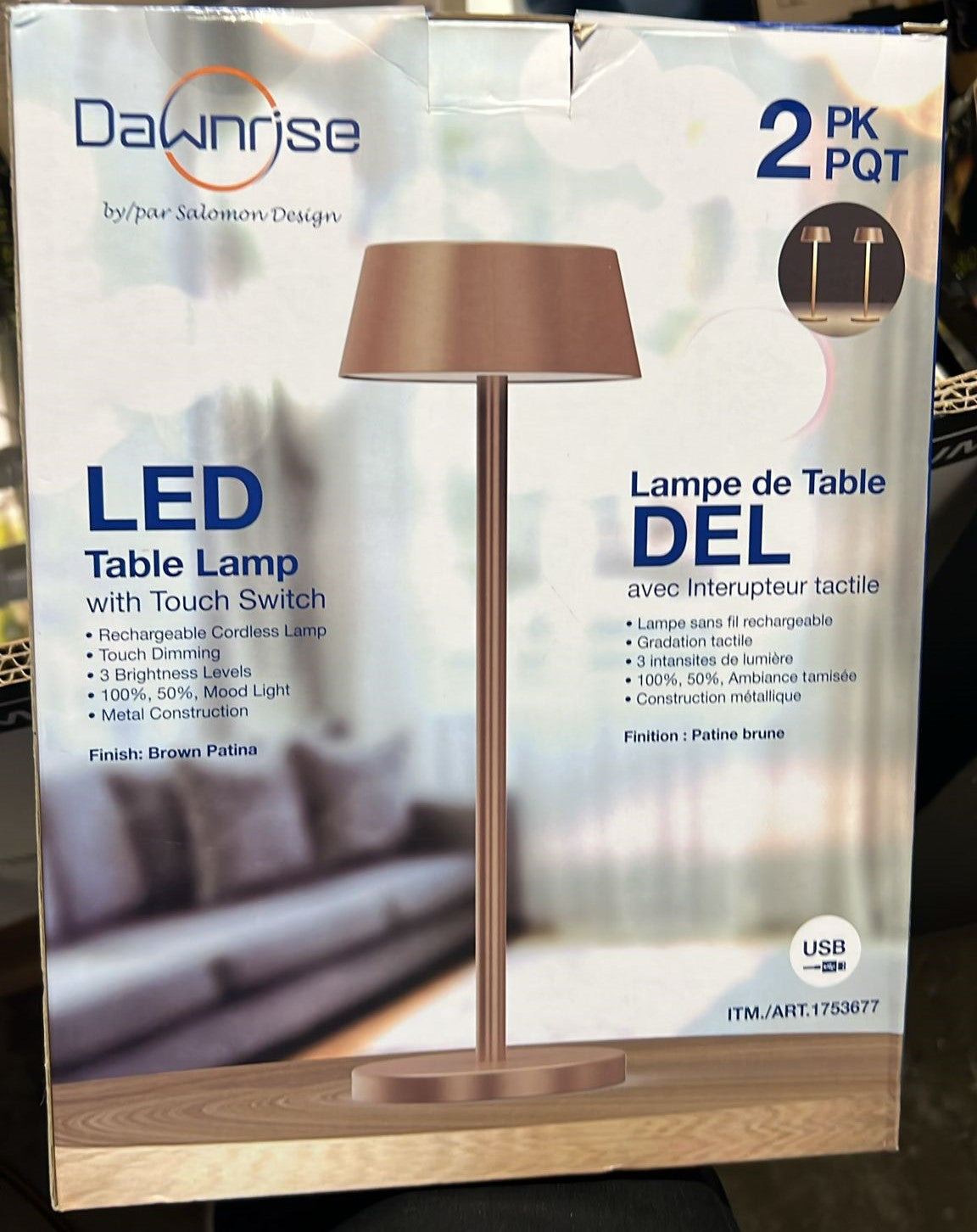 Dawnrise Rechargeable LED Table Lamp with Touch Switch, 2-pack