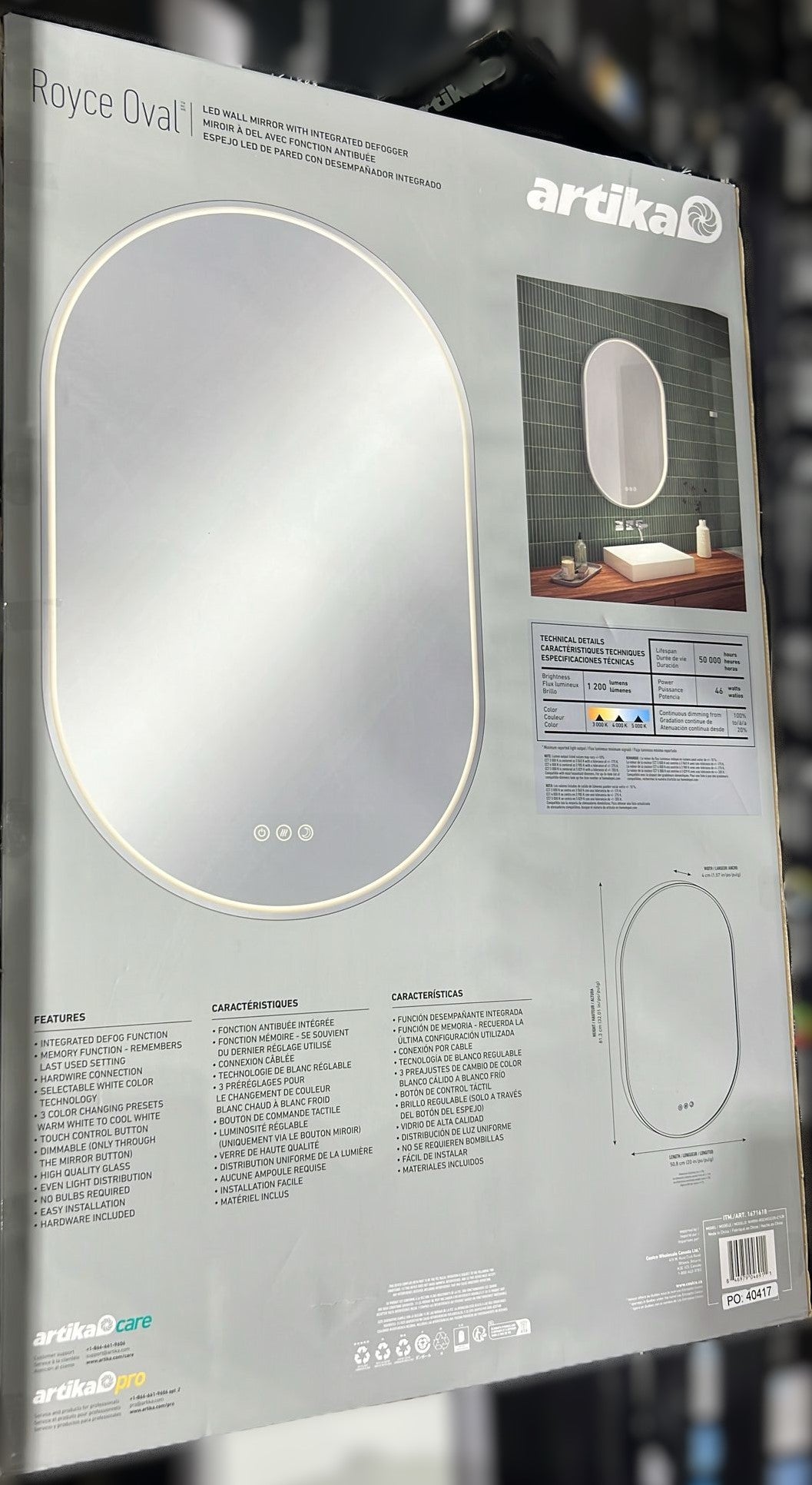 Artika Royce Oval LED Wall Mirror with Integrated Defogger