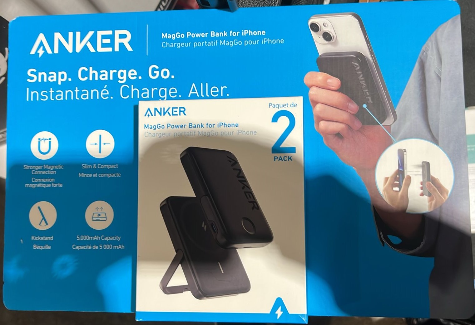 Anker MagGo 5K Wireless Portable Charger with Stand, 2-pack