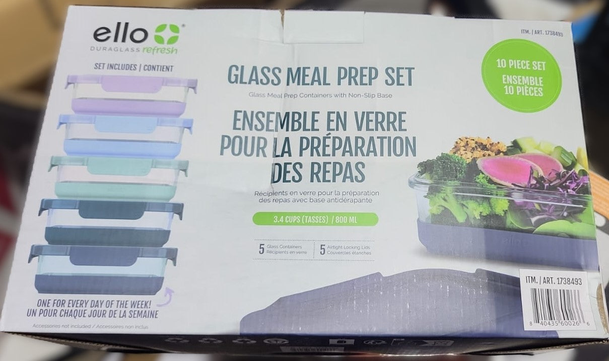 Ello Duraglass Glass Meal Prep Containers with Non Slip Base Set, 10 piece