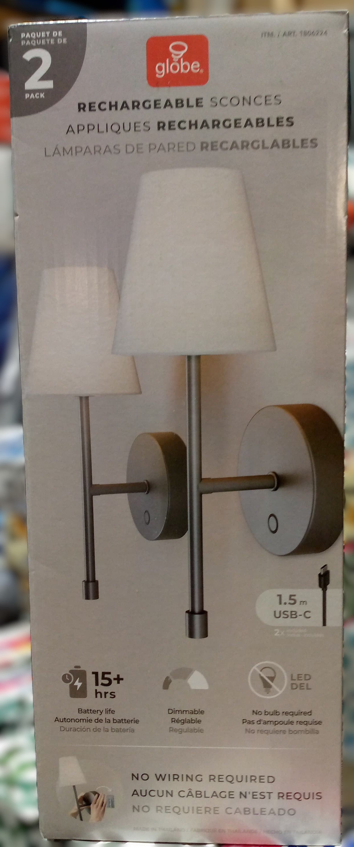 Globe Electric Wireless Rechargeable Wall Sconce, 2-pack