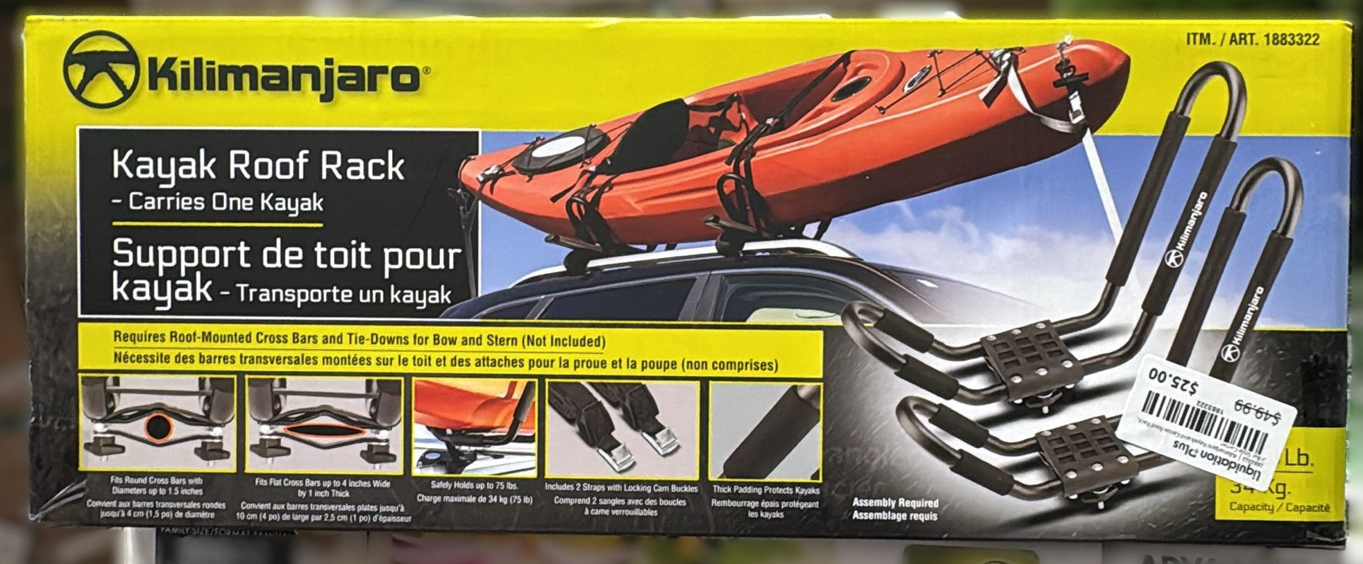 Kilimanjaro Kayak and Canoe Roof Rack, J-Bar Style Carrier