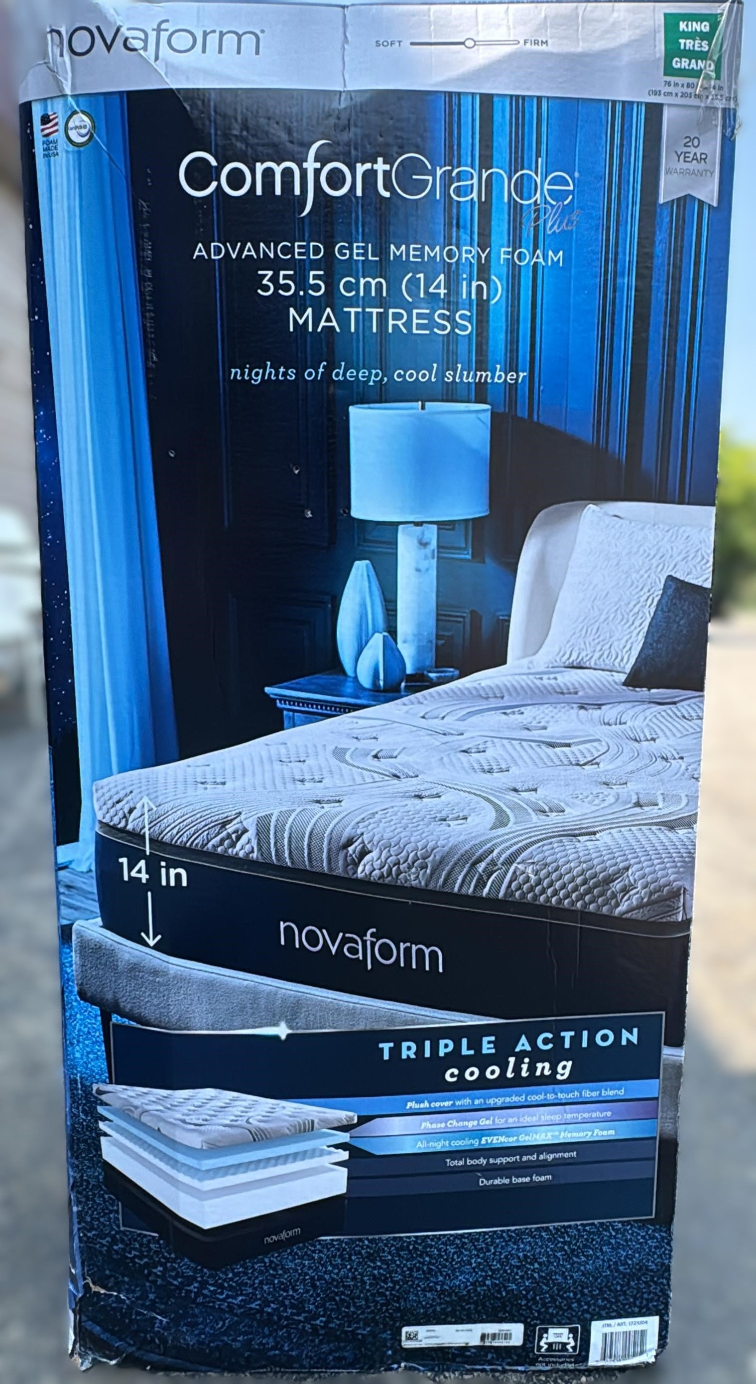 Novaform ComfortGrande Plus Advanced 35.5 cm (14 in.) Gel Memory Foam King Mattress.