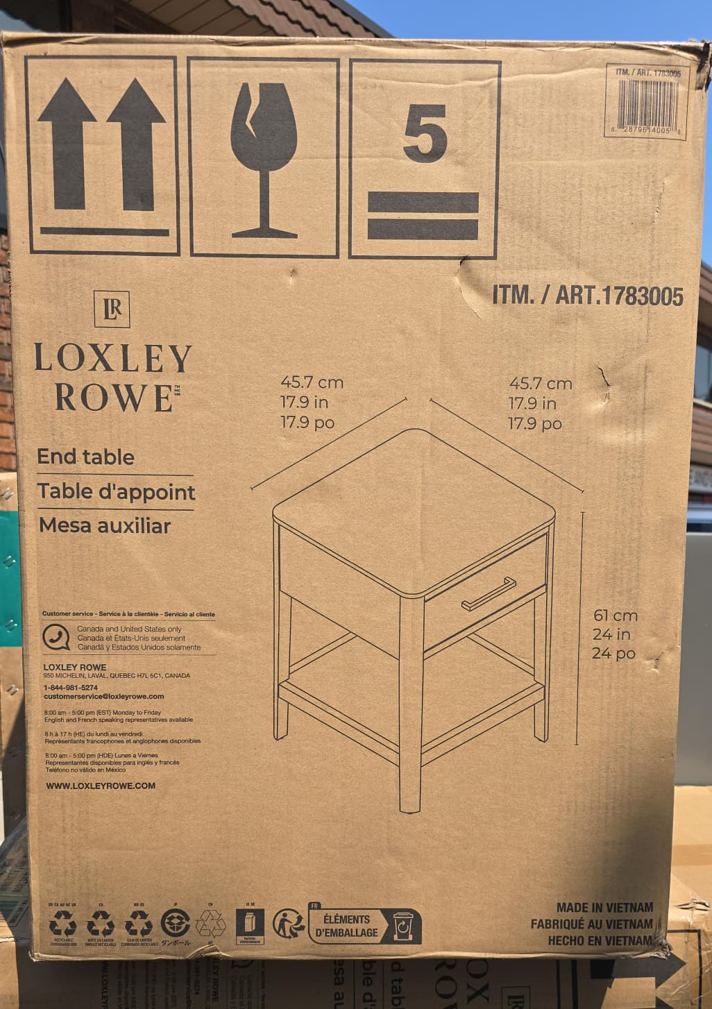 Loxley Rowe Mindi Stone Top End Table with Drawer