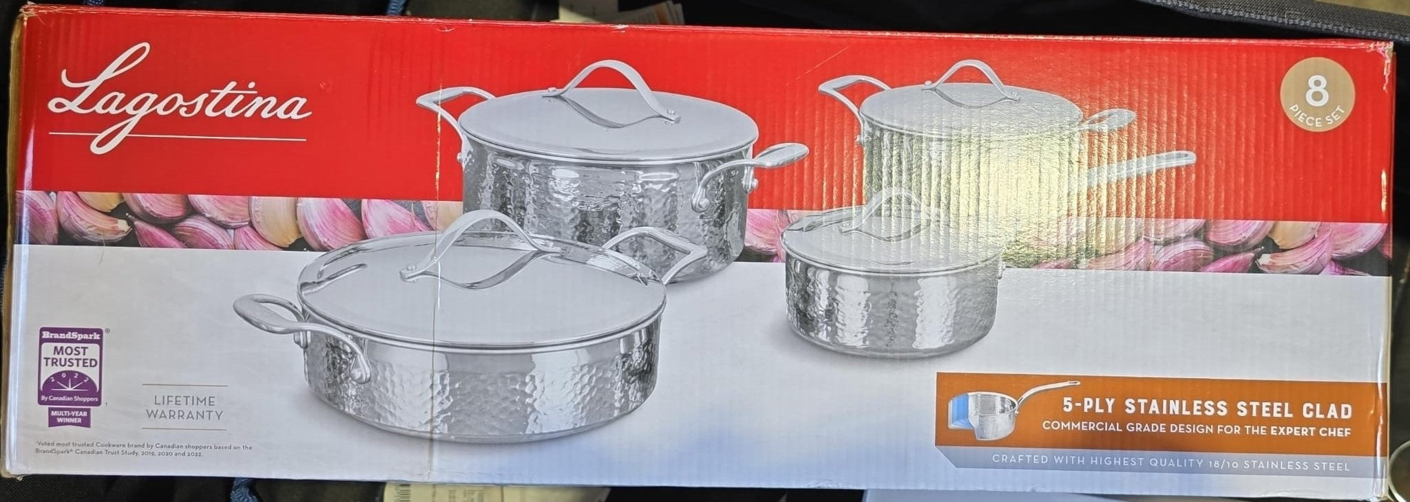 Lagostina Hammered 5-Ply Clad Stainless Steel Cookware Set, 8-pieces
