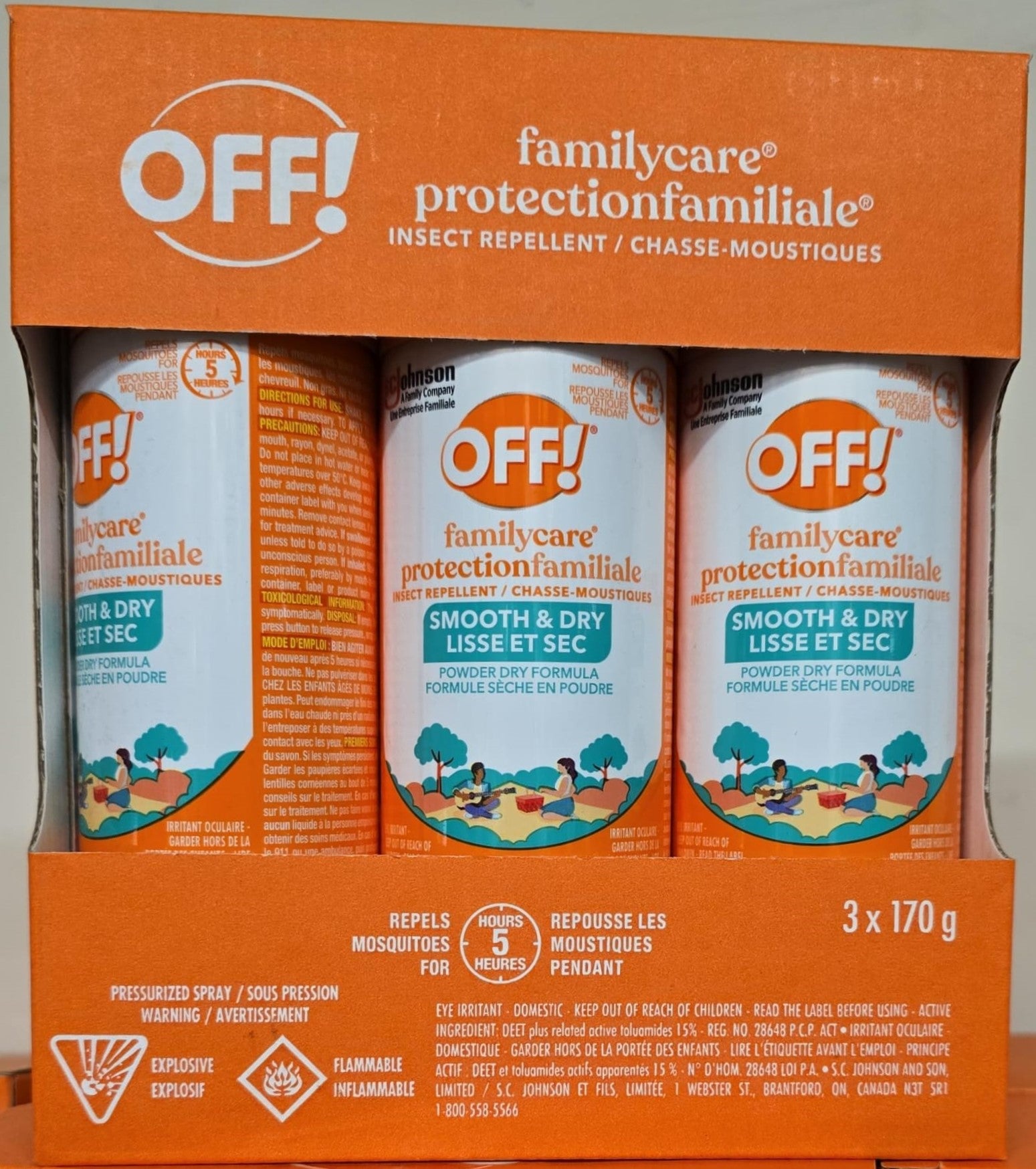 OFF! Familycare Smooth & Dry Insect, Mosquito and Tick Repellent, 3 x 170 g